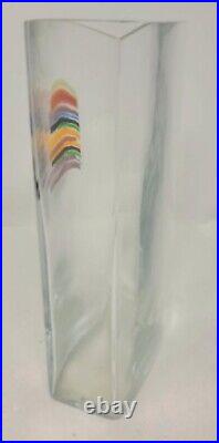 Vintage Kosta Boda SIGNED Bertil Vallien Rainbow Stripe Art Glass 7.5 Vase