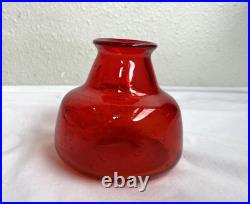 Vintage Kosta Boda Signed Hoglund 4.25 Tall Red Bubbles Art Glass Vase
