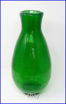 Vintage Kosta Boda Signed Hoglund Large 16 Tall Green Gold Fleck Art Glass Vase