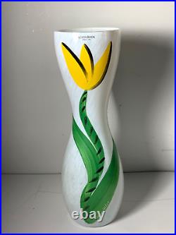 Vintage Kosta Boda Yellow Tulip Glass Swedish Glass Vase Signed 10 in