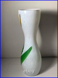 Vintage Kosta Boda Yellow Tulip Glass Swedish Glass Vase Signed 10 in