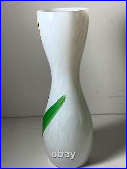 Vintage Kosta Boda Yellow Tulip Glass Swedish Glass Vase Signed 10 in