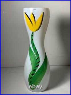 Vintage Kosta Boda Yellow Tulip Glass Swedish Glass Vase Signed 10 in