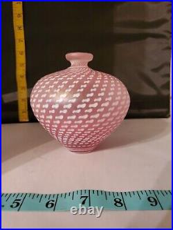 Vintage Kosta Boda glass Minos Pink vase designed by Bertil Vallien Signed