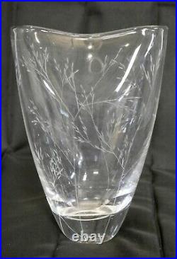 Vintage Kosta Modernist Vase by Vicke Lindstrand Etched Glass Grass 42105