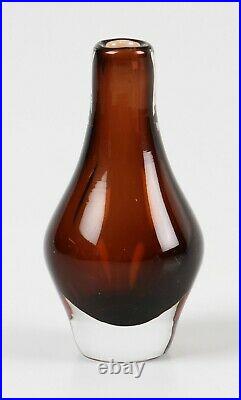 Vintage Kosta Mona Morales-Schildt miniature brown clear cased glass vase signed