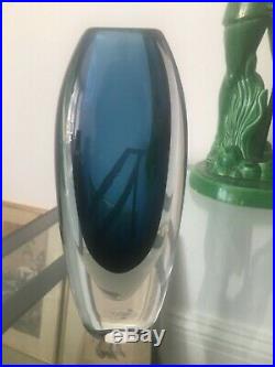 Vintage Kosta Vicke Lindstrand Blue Sommerso Vase signed LH 1966 22cm