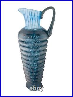 Vintage Large Kosta Boda Kjell Engman Corfu Blue Glass Pitcher Jug Carafe Vase