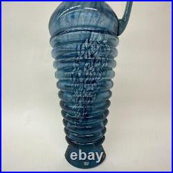 Vintage Large Kosta Boda Kjell Engman Corfu Blue Glass Pitcher Jug Carafe Vase