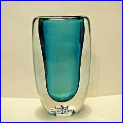 Vintage MCM 1950s Vicke Lindstrand Sommerso Teal Blue Vase Kosta Boda LH 1709/49