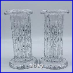 Vintage Pair Of Clear Kosta Boda Rurik Column Candle Stick Holders 6T 3.25W