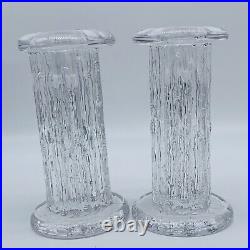 Vintage Pair Of Clear Kosta Boda Rurik Column Candle Stick Holders 6T 3.25W