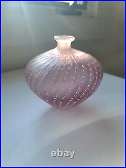 Vintage Pink Kosta Boda Glass Swirl Dots Vase By Bertil Vallien Original Sticker