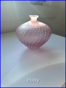 Vintage Pink Kosta Boda Glass Swirl Dots Vase By Bertil Vallien Original Sticker