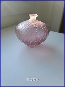 Vintage Pink Kosta Boda Glass Swirl Dots Vase By Bertil Vallien Original Sticker