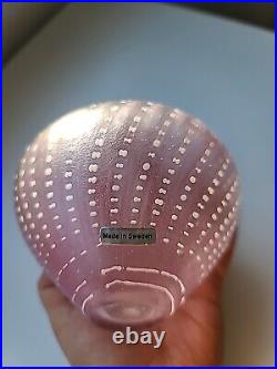 Vintage Pink Kosta Boda Glass Swirl Dots Vase By Bertil Vallien Original Sticker