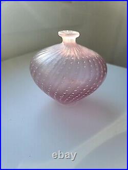 Vintage Pink Kosta Boda Glass Swirl Dots Vase By Bertil Vallien Original Sticker