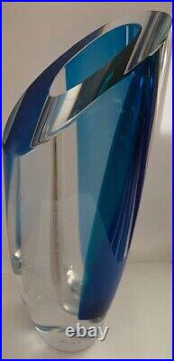 Vintage'Seaside' Kosta Boda blue and clear crystal glass vase, by Goran Warff