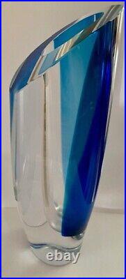 Vintage'Seaside' Kosta Boda blue and clear crystal glass vase, by Goran Warff