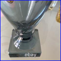 Vintage Signed 10 Smokey Blue Kosta Boda Art Deco Pedestal Vase By Elis Bergh