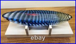 Vintage Signed Bertil Vallien Art Glass Boat+Holder For Duxiana By Kosta Boda