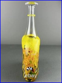 Vintage Signed Bertil Vallien Kosta Boda Yellow Satellite Glass Vase Bottle