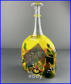 Vintage Signed Bertil Vallien Kosta Boda Yellow Satellite Glass Vase Bottle