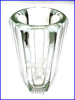 Vintage Vase Kosta Glass Large Heavy Etched Signed Trophy TH 1949 Lion Rampant