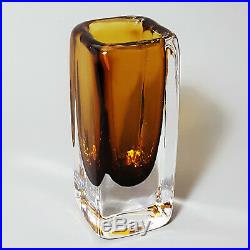 Vintage Vicke Lindstrand for Kosta Boda Amber Cased Glass Vase c1960's
