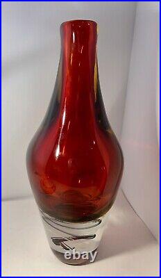 Vntg Kosta Boda Klas-Goran Tinback Swirl RedOrange Art-Glass 12 Vase 8lb