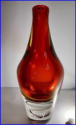 Vntg Kosta Boda Klas-Goran Tinback Swirl RedOrange Art-Glass 12 Vase 8lb