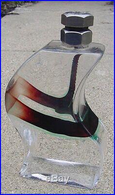 Vtg 80s Kosta Boda Kjell Engman MACHO Industrial Art Glass Decanter/Karaff Exc