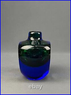 Vtg Göran Wärff for Kosta Boda 6 1/4 Art Glass Vase #81-453 Blue Green & Yellow