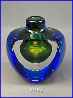 Vtg Göran Wärff for Kosta Boda 6 1/4 Art Glass Vase #81-453 Blue Green & Yellow
