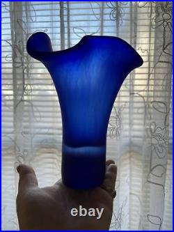 Vtg Kosta Boda Fungi Art Glass Vase Cobalt Blue 7.5 Signed Ulrica HV 40115