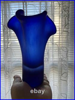Vtg Kosta Boda Fungi Art Glass Vase Cobalt Blue 7.5 Signed Ulrica HV 40115