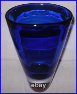 Vtg Kosta Boda Goran Warff Art Glass Zoom Vase Blue Bubbles Red Indented Bottom