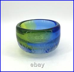 Vtg Kosta Boda Goran Warff Circa Blue Green Crackle Glass Bowl Signed 5.5