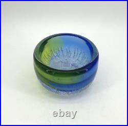 Vtg Kosta Boda Goran Warff Circa Blue Green Crackle Glass Bowl Signed 5.5