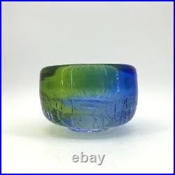 Vtg Kosta Boda Goran Warff Circa Blue Green Crackle Glass Bowl Signed 5.5