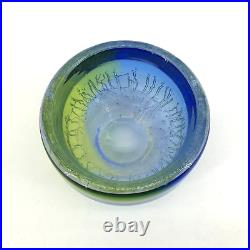 Vtg Kosta Boda Goran Warff Circa Blue Green Crackle Glass Bowl Signed 5.5