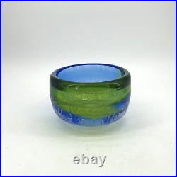 Vtg Kosta Boda Goran Warff Circa Blue Green Crackle Glass Bowl Signed 5.5