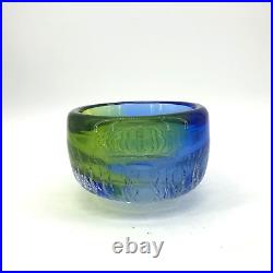 Vtg Kosta Boda Goran Warff Circa Blue Green Crackle Glass Bowl Signed 5.5