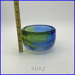 Vtg Kosta Boda Goran Warff Circa Blue Green Crackle Glass Bowl Signed 5.5