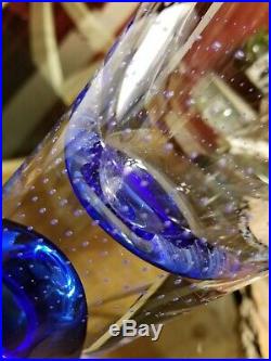 Zoom Cobalt Blue/ Clear Controlled Bubbles Vase Goran Warff for Kosta Boda